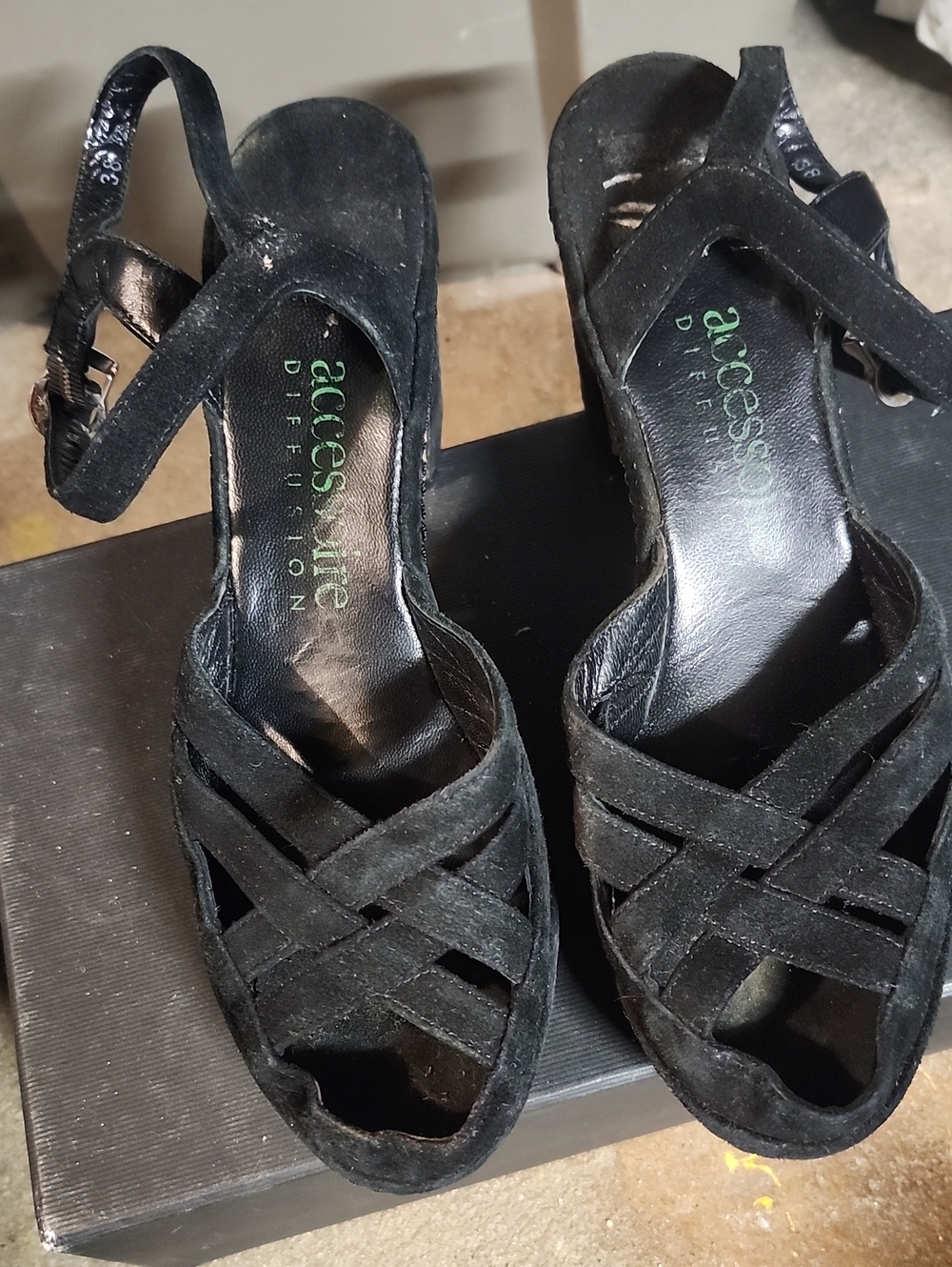Accessorize Black Crisscross Peep-Toe Slingback Heels
